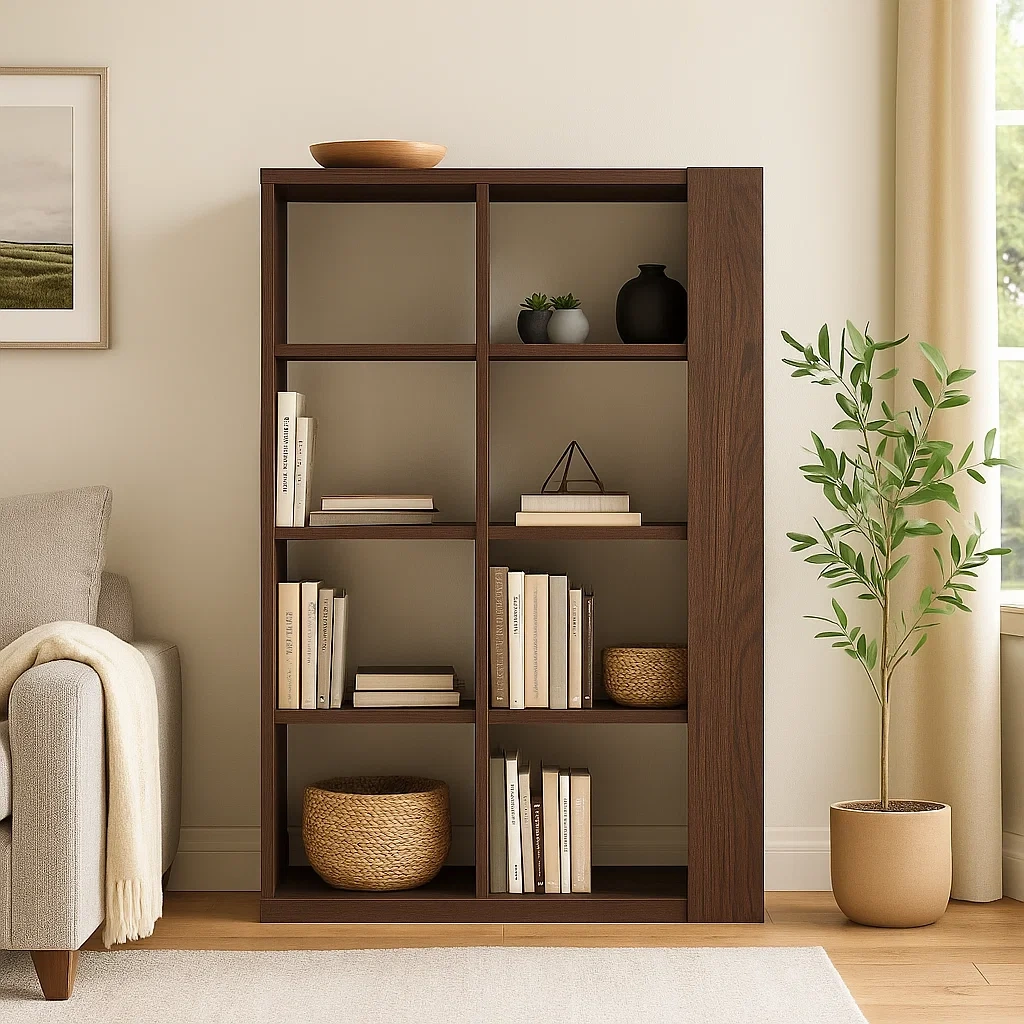 Librería abierta,8 compartimentos,aglomerado,color marrón oscuro,montaje requerido,uso interior,80x30x150 cm - J25ECUjrFXru