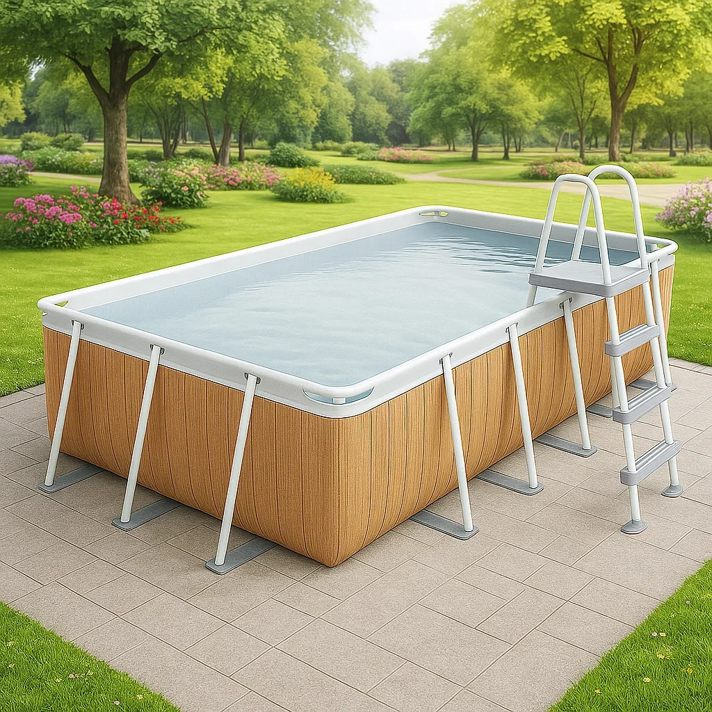 Piscina tubular rectangular desmontable de acero 532x265x119 cm efecto madera/blanco con filtro y escalera QXpaKqO205eq