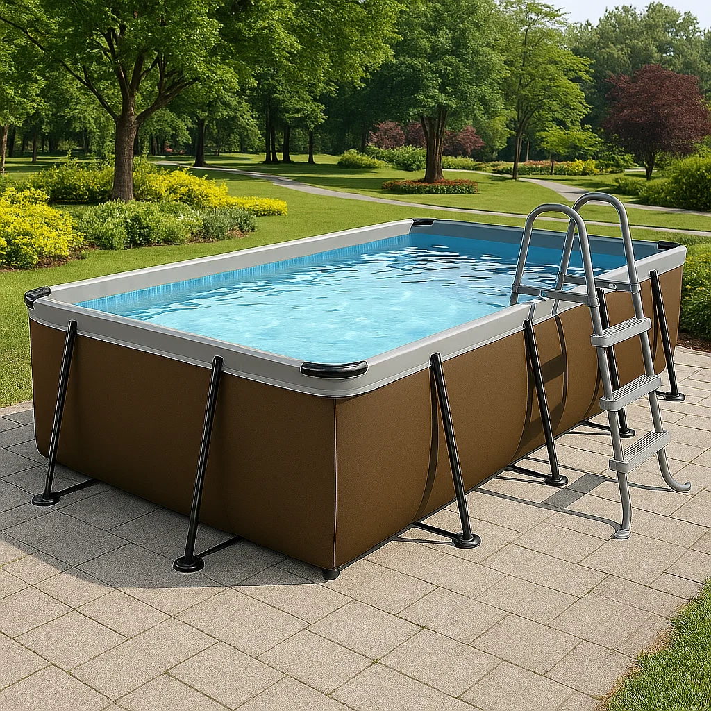 Piscina tubular rectangular 532x265x119 cm, color marrón/blanco, con filtro y escalera gqHRmcQ191tA