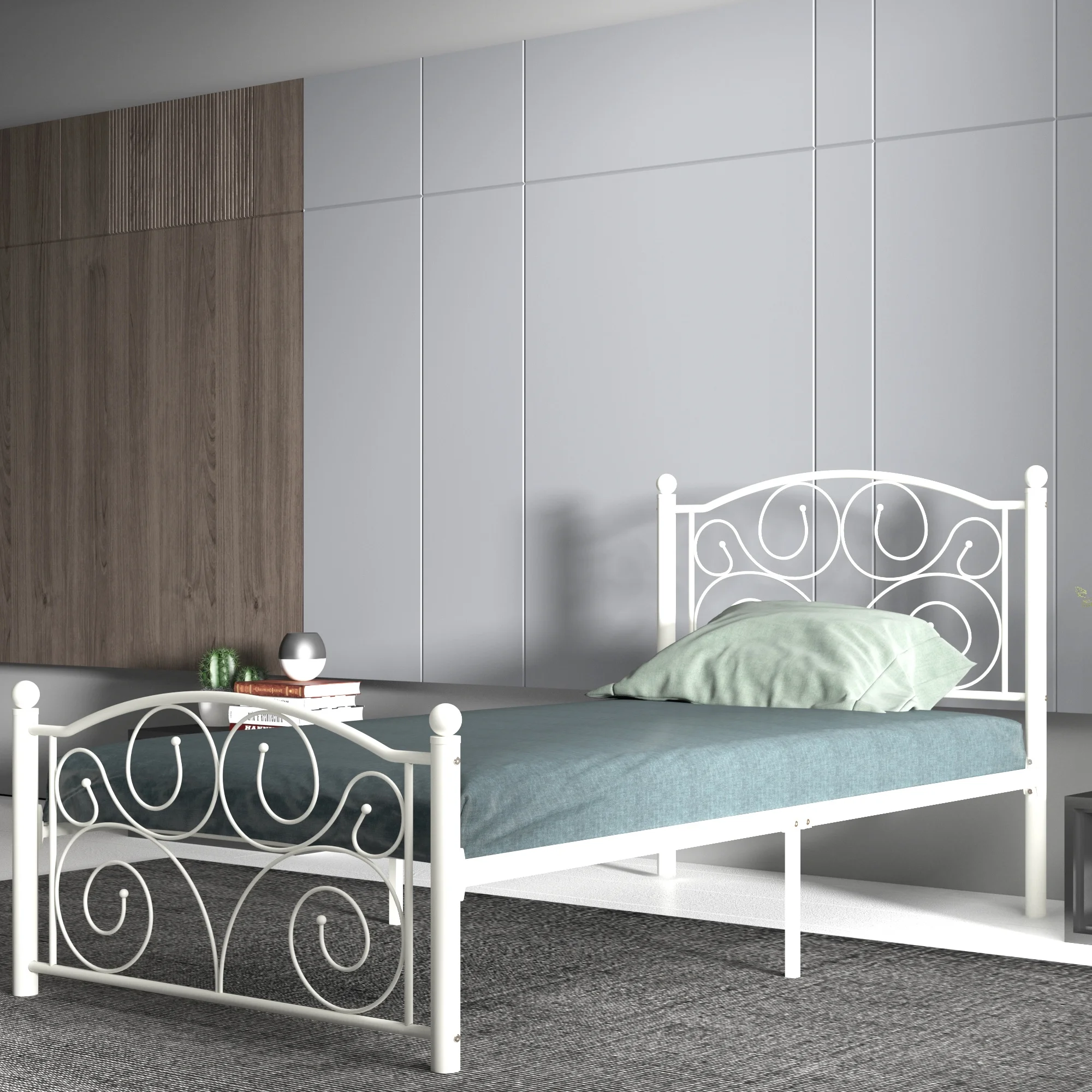 Estructura de cama moderna de metal blanca. tamaño Twin – Embellece tu habitación