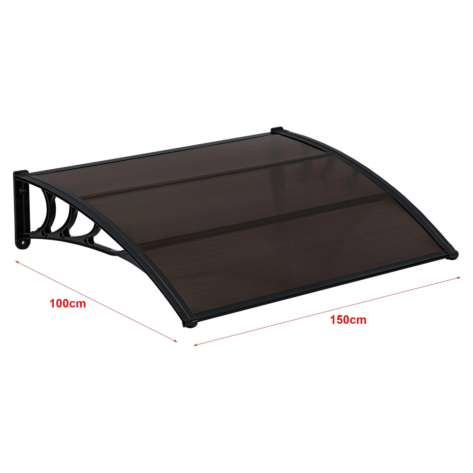 2025 Marquesina para puerta de entrada, marquesina de protección resistente a la intemperie ABS, policarbonato y aluminio 150 x 100 cm, negro y marrón