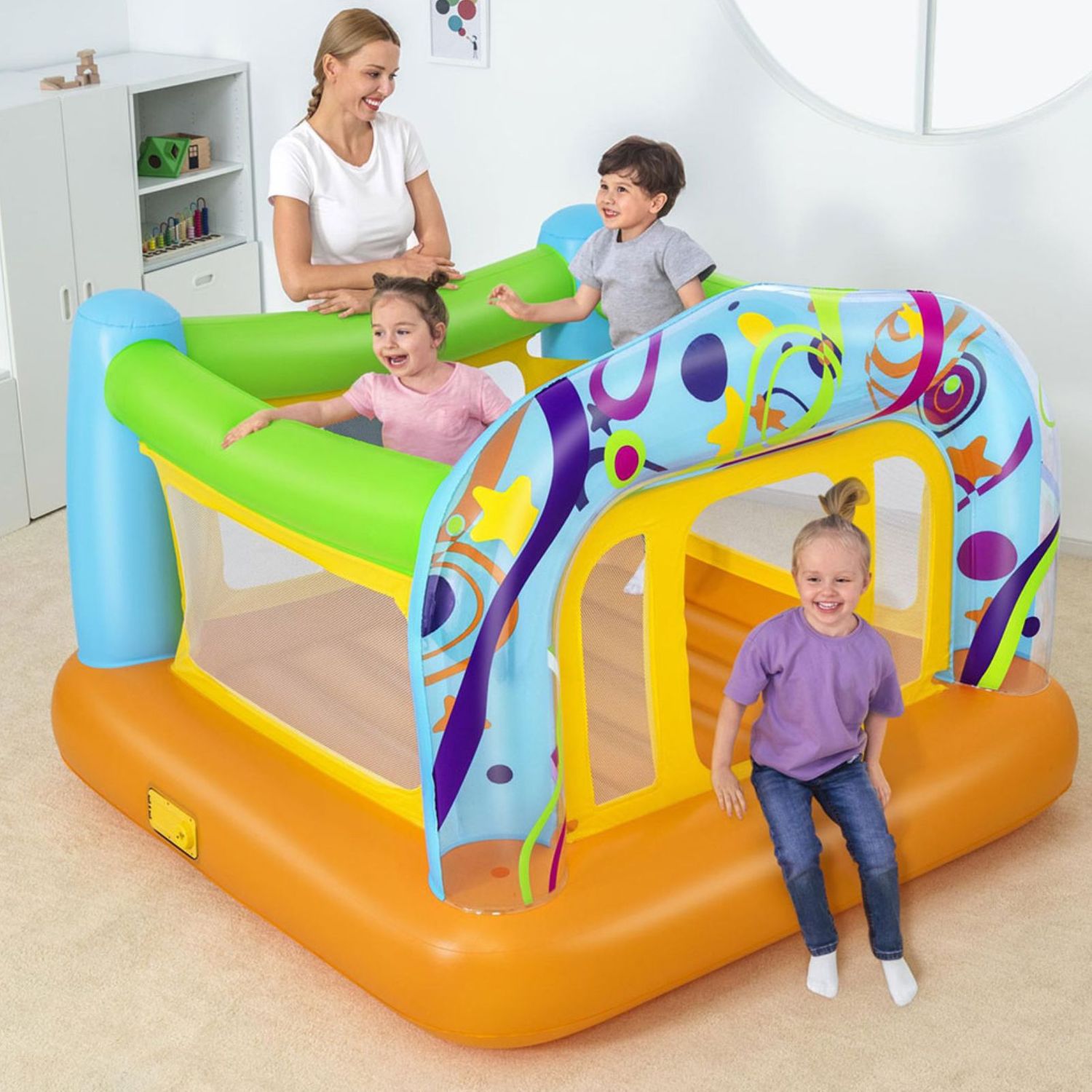 Castillo Hinchable Infantil Bestway Saltador 175x173x130 Cm +3 Años| Perímetro Con Red De Seguridad | Bomba Eléctrica Integrada| Peso Máx Usuario: 85 Kg