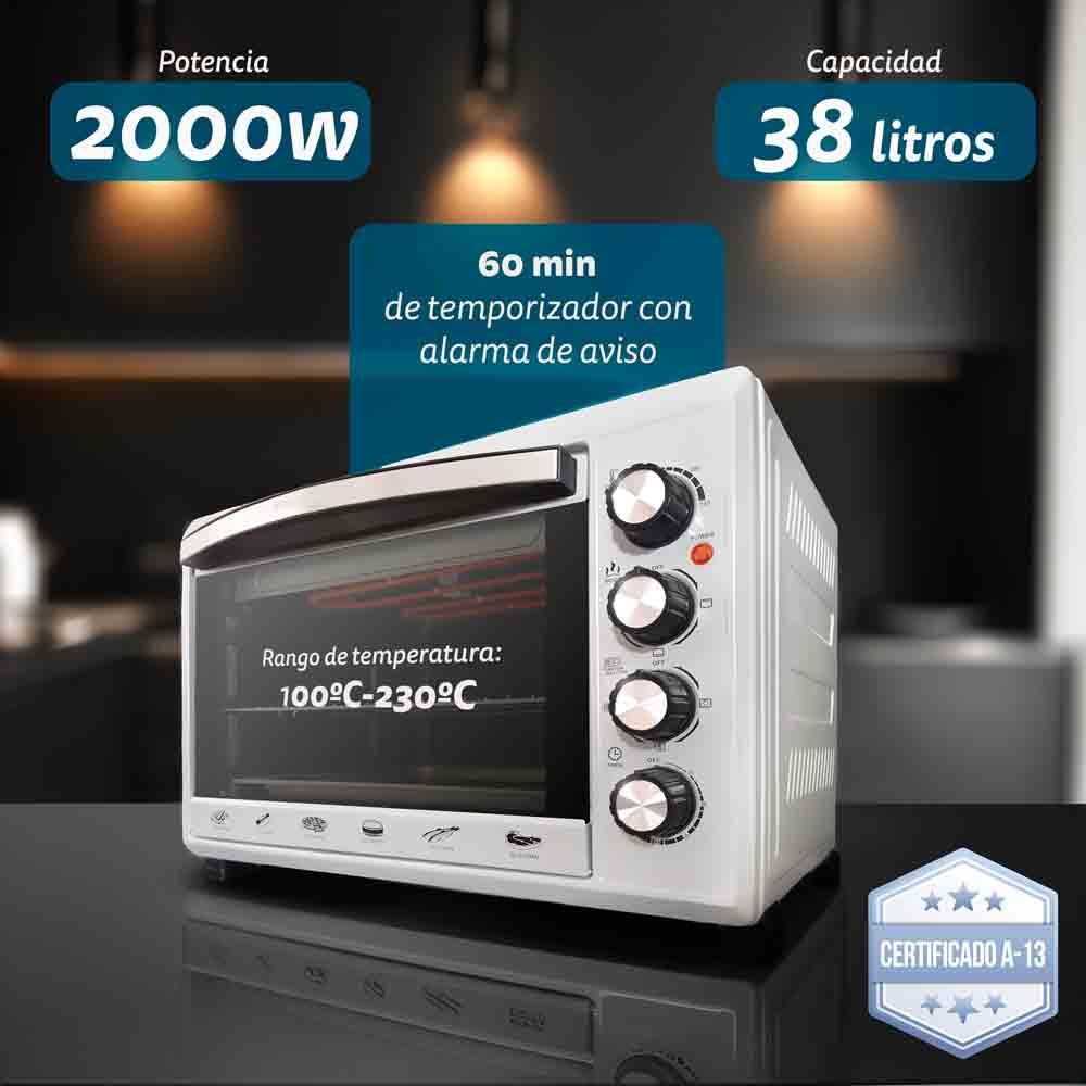 Horno Eléctrico Multifunción De Sobremesa  De 38l - Hr-38silver - 2000w - Gris