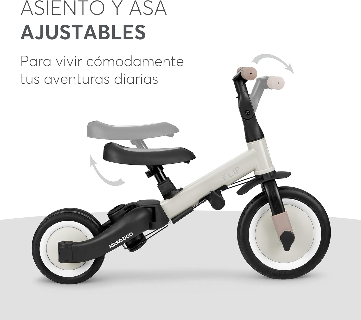 KikkaBoo FLIP, Triciclo Evolutivo 5 en 1 para Bebés, Bicicleta con o sin Pedales, Ajustable y Transformable, Beige, de 1 a 5 Años