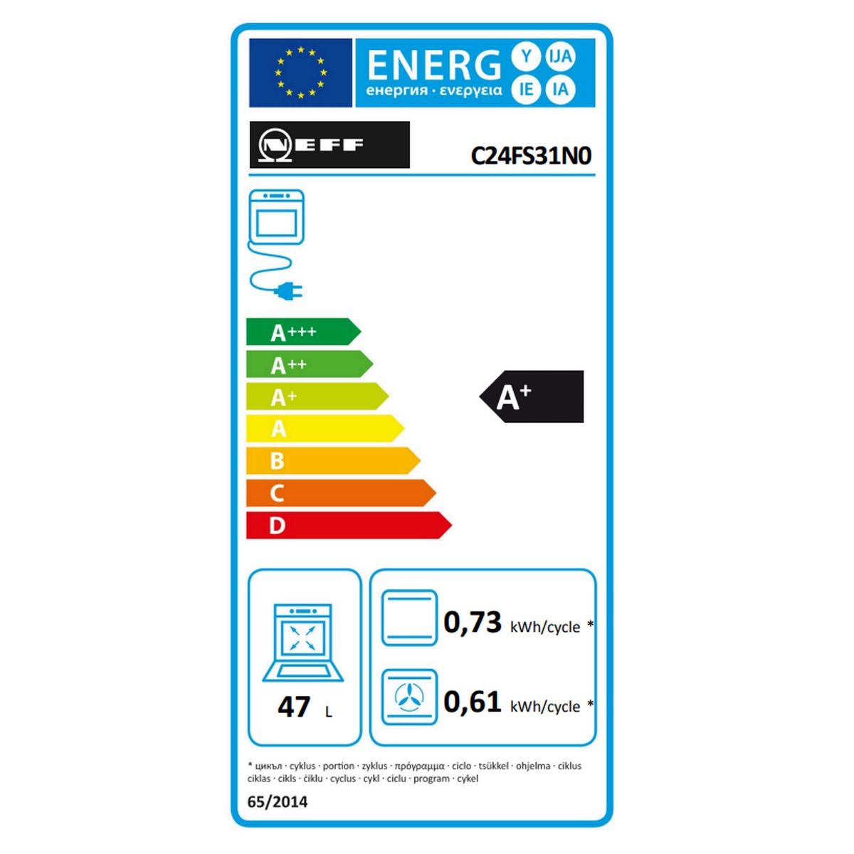 Neff Horno Combinado De Vapor Integrado 47l 60cm A+ Ecoclean Negro - C24fs31n0