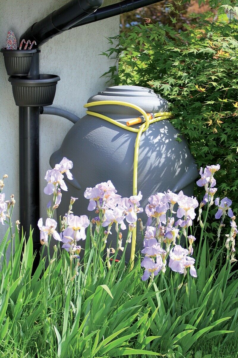 2025 Depósito de Agua de Lluvia AQUA CAN de 210 L Color Gris – Barril Decorativo con Grifo y Kit de Conexión