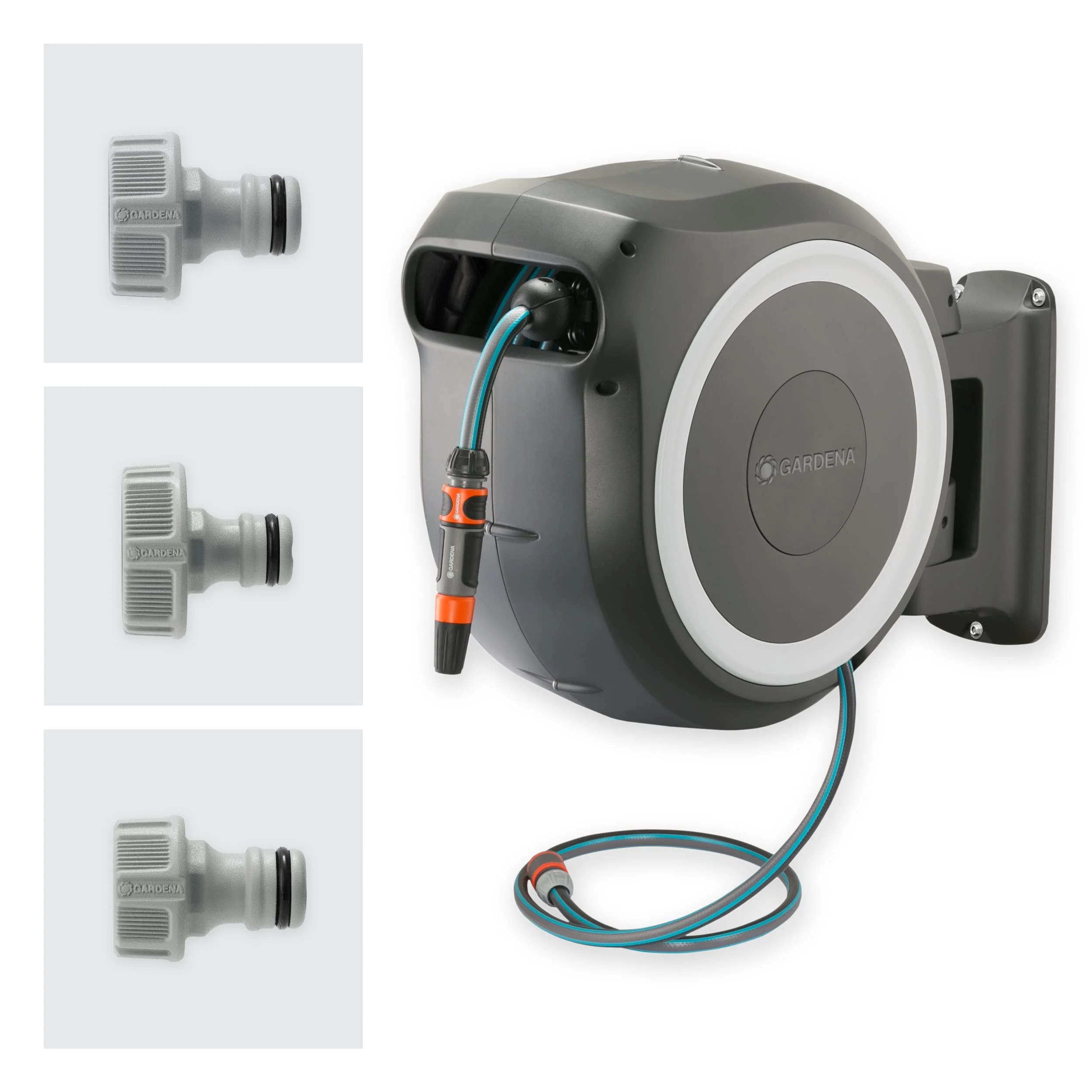 2025 Caja para Manguera de Pared Gardena RollUp M/L (Blanco) 25 m: Riego Flexible para Jardines Medianos y Grandes. Caja Giratoria con Manguera de 25 m y Accesorios de Montaje (18622-20)