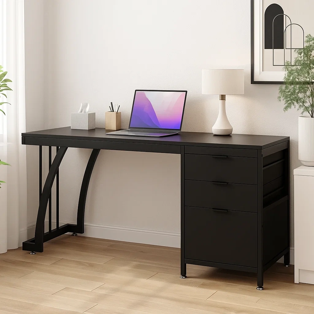 Escritorio moderno con 3 cajones y estructura metálica,120x60x75 cm - orzclXj300JC