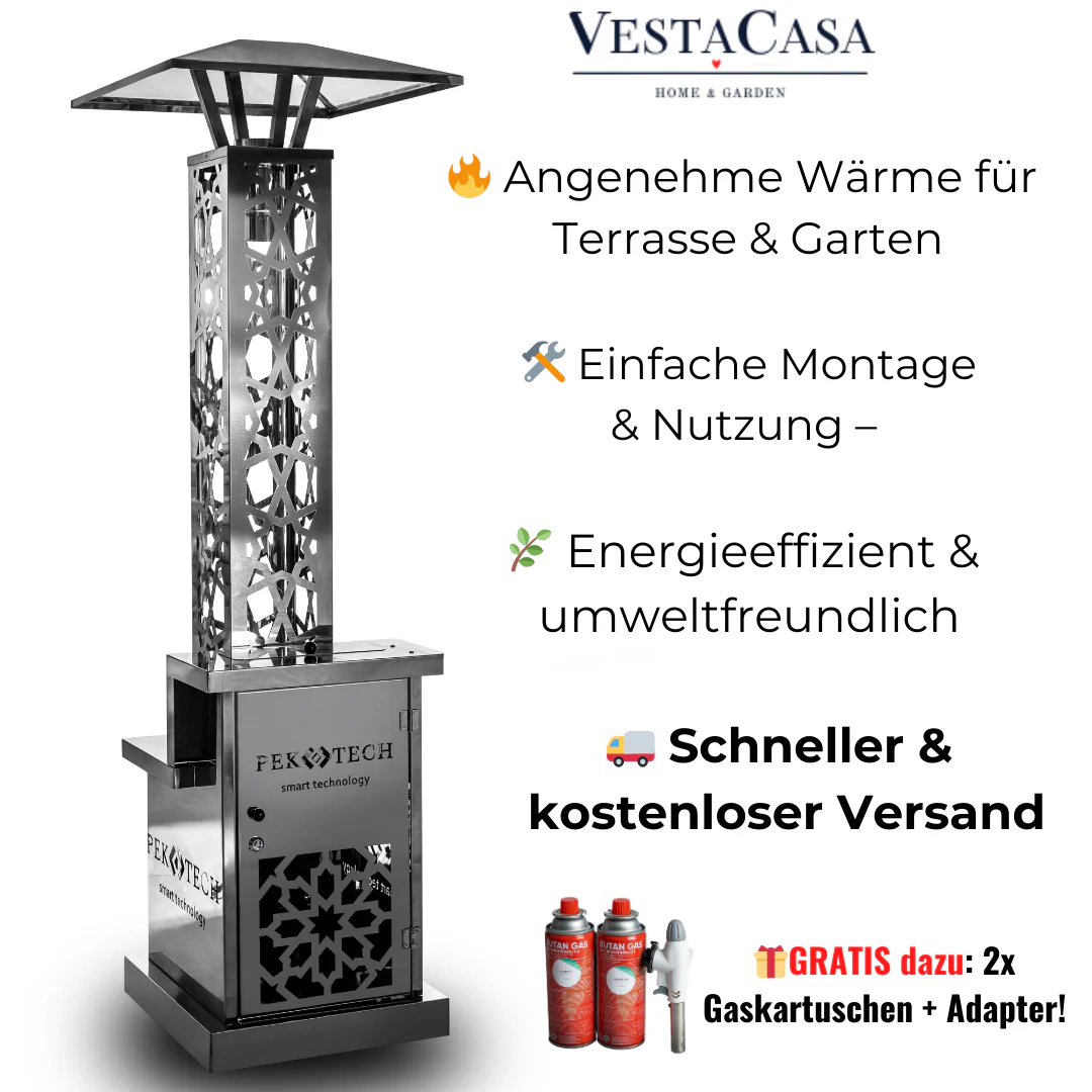 2025 Pektech Peluxe Chrom – Parasol calefactor a pellets exclusivo en cromo integral para jardín y eventos
