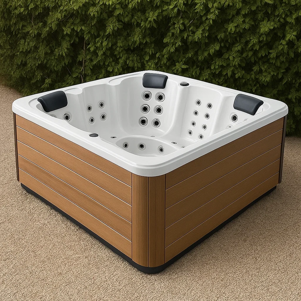Spas rígidos, 200x200x80 cm, 3 personas, cuadrado, blanco/madera RrlCiyS382cn