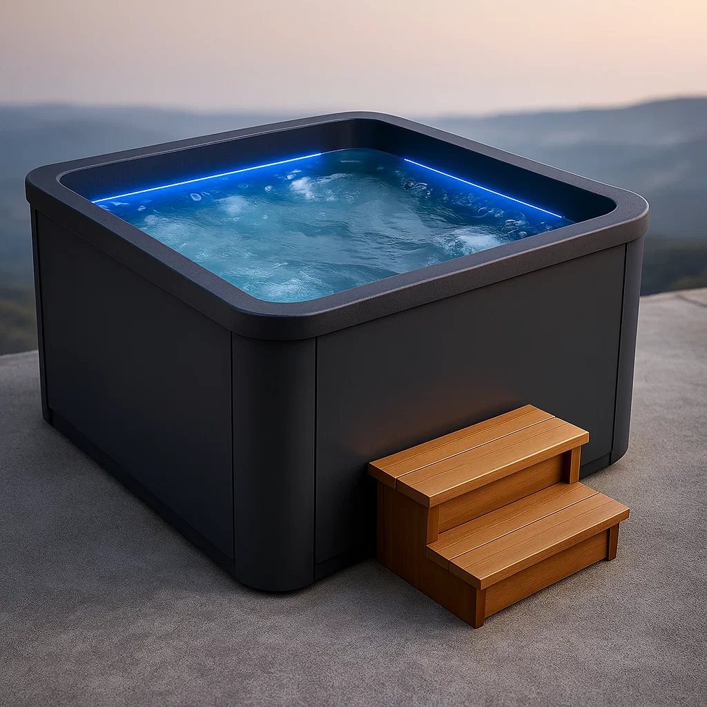 Spas rígidos 200x200x80 cm, 4 asientos, forma cuadrada, color negro JIwWopb438XA