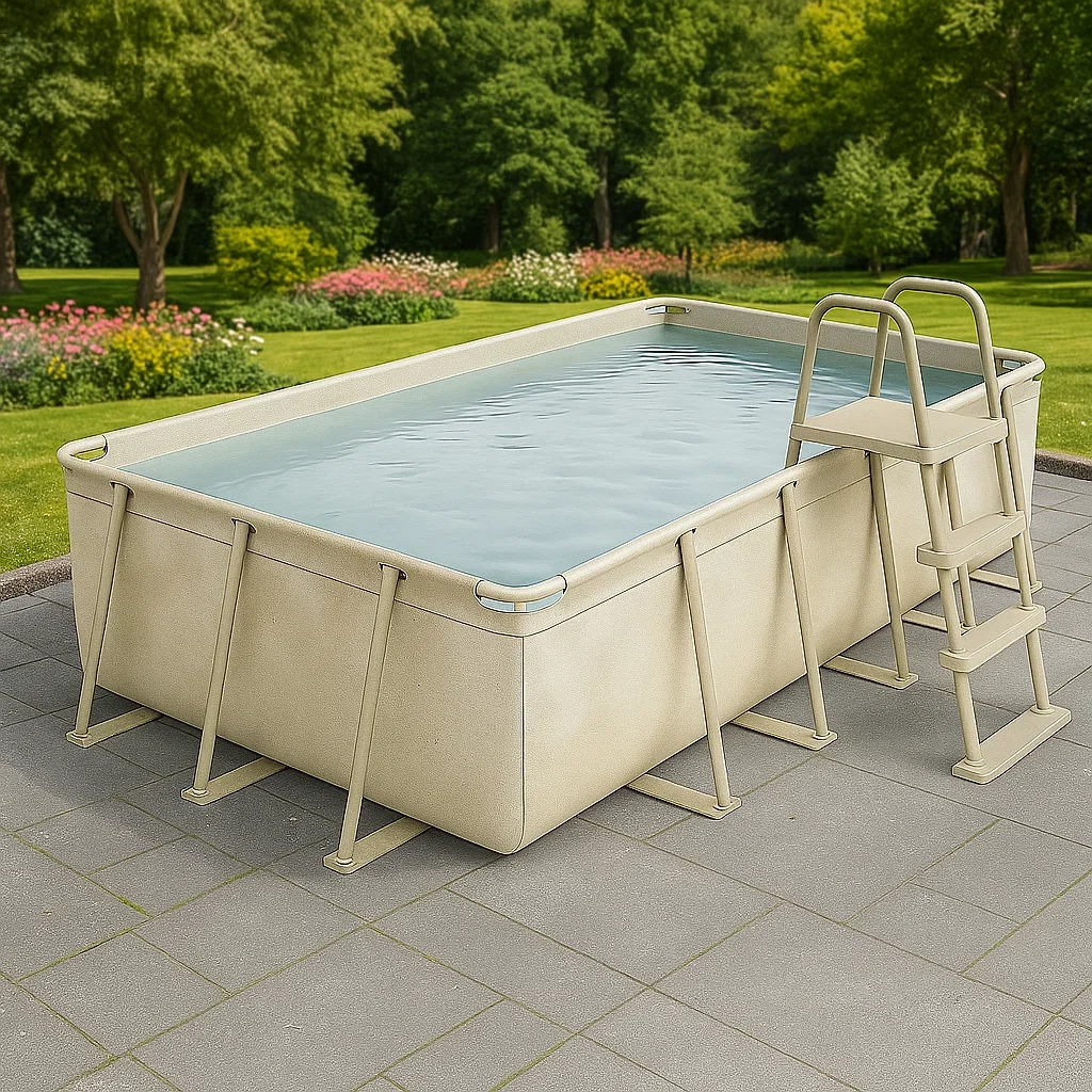 Piscina tubular rectangular 532x265x119 cm, color beige/blanco, con filtro y escalera fvJuouA197RS
