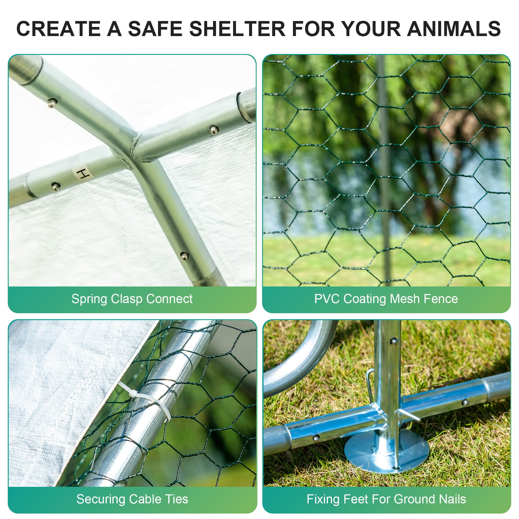 Gran Gallinero de Metal para 16 Pollos, Jaula para Aves con Forma de Espira, Cubierta Impermeable y Anti-Ultravioleta para Uso Exterior en el Patio o Granja