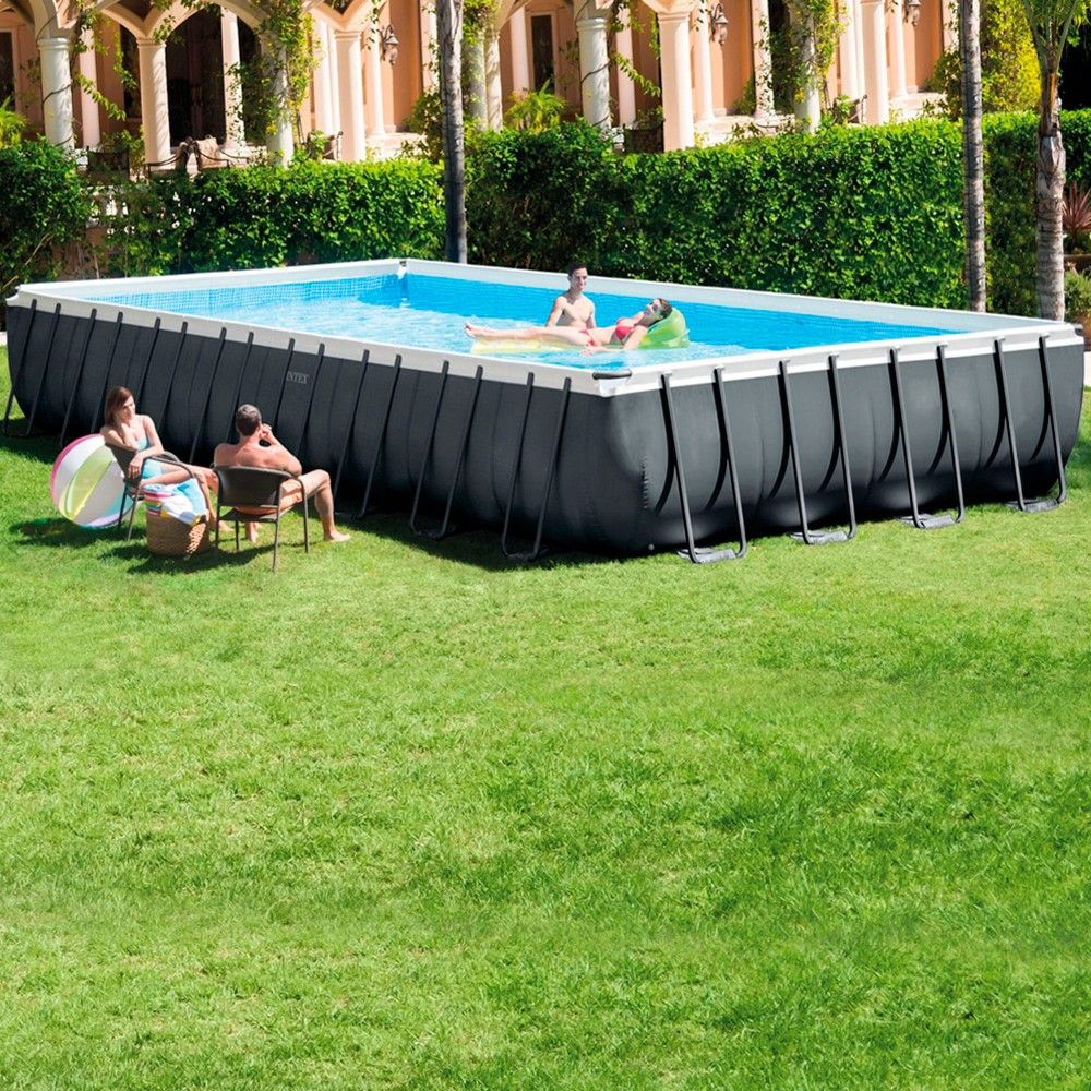 Piscina Desmontable Tubular Rectangular Pvc 975x488x132 Cm Gris Oscuro Intex Con Depuradora