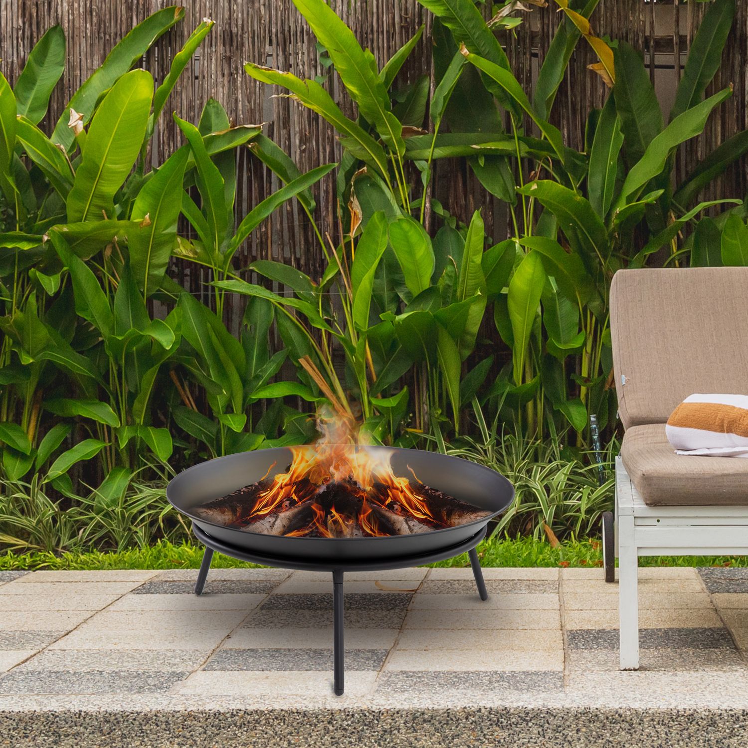 Brasero Exterior Para Jardín De Metal Ø47x21 Cm-outsunny. Negro