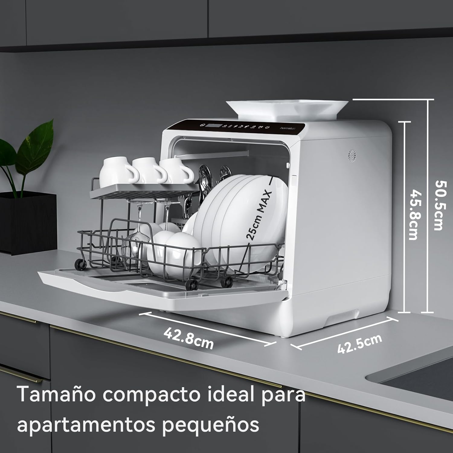 Mini lavavajillas compacto, para usar con o sin grifo, 43 cm de ancho, para 4 juegos, apto para camping, portatil, 175 kWh/año, Libre instalación, blanco