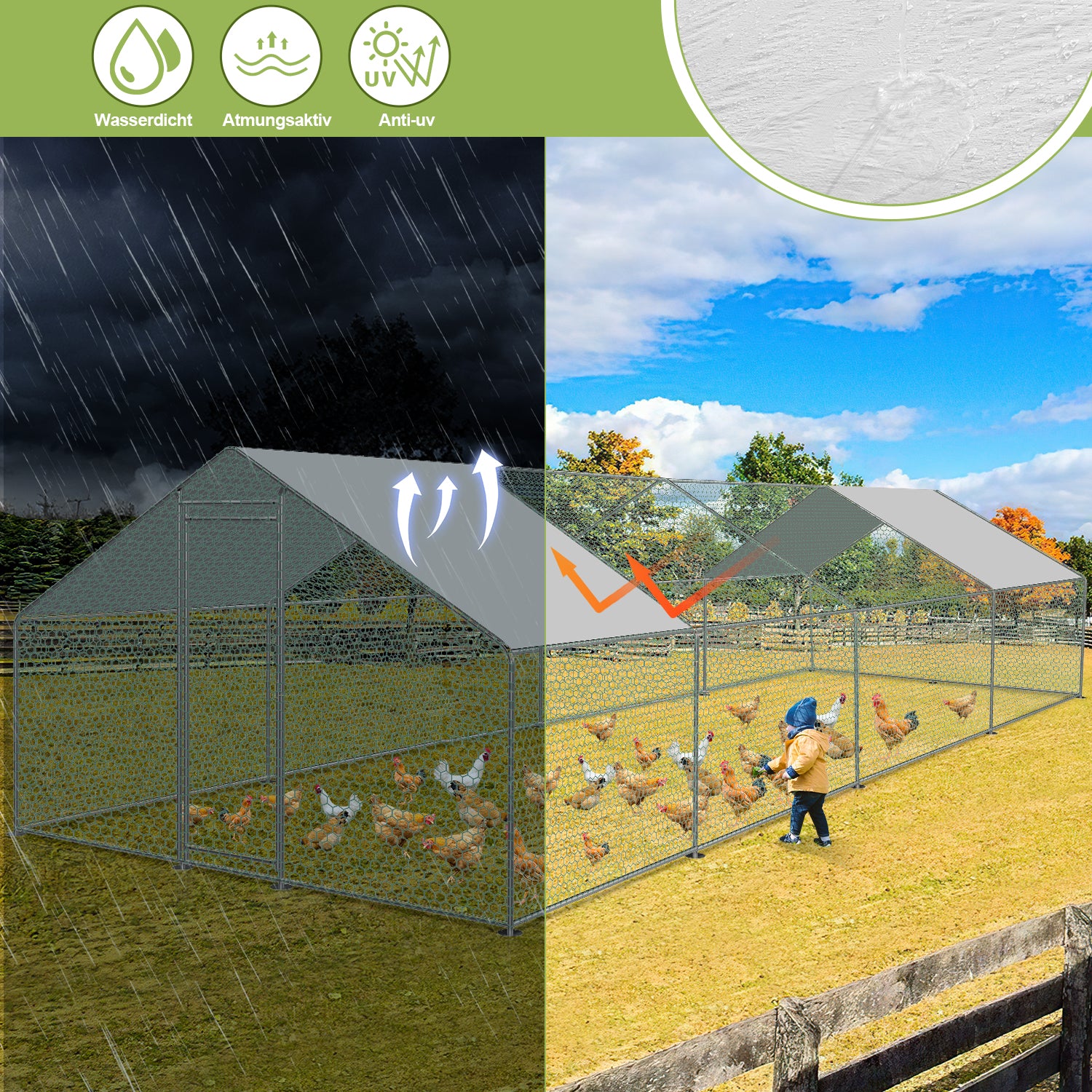 2025 Sonnewelt Gallinero con toldo de PE – 3 x 8 x 2 m