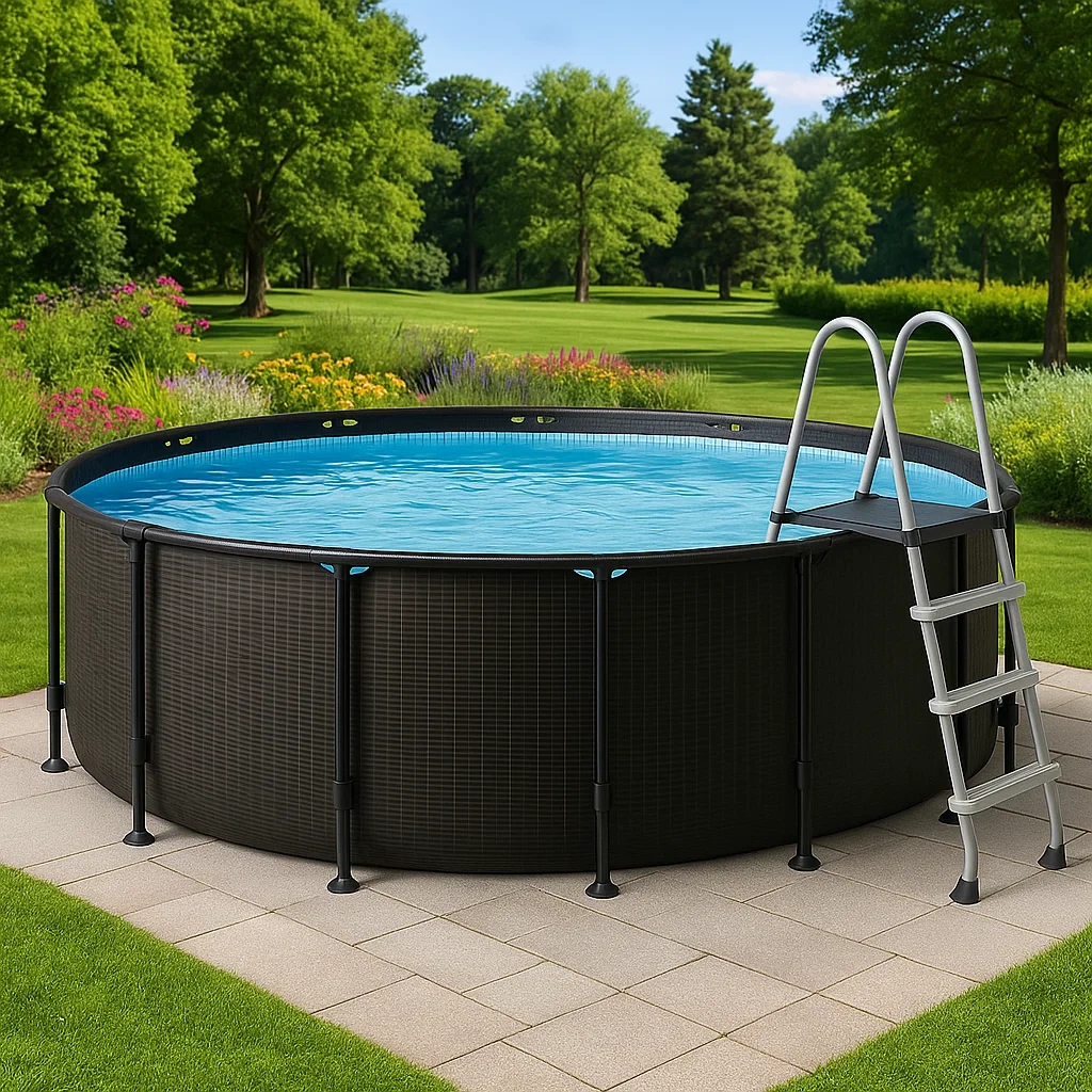 Piscina tubular redonda desmontable 448x105 cm estructura de acero color marrón oscuro con filtro y escalera TPWSROt283wl