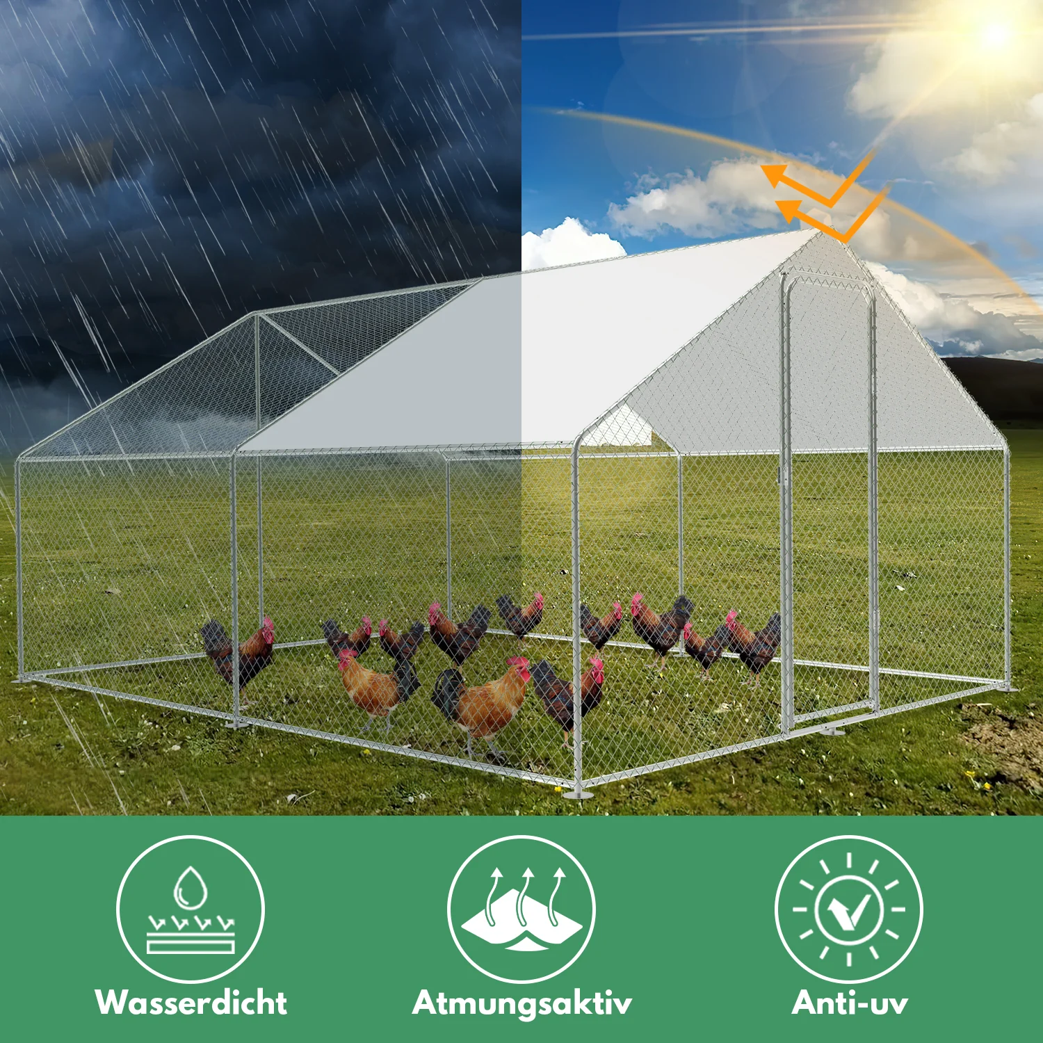 2025 Sonnewelt recinto exterior para gallinero en metal con toldo – 3 x 4 x 2 m