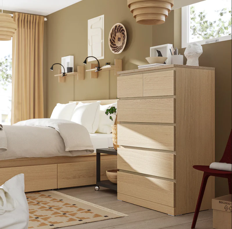 Cómoda MALM de 6 cajones de IKEA, chapa de roble blanco teñido, 80x123 cm