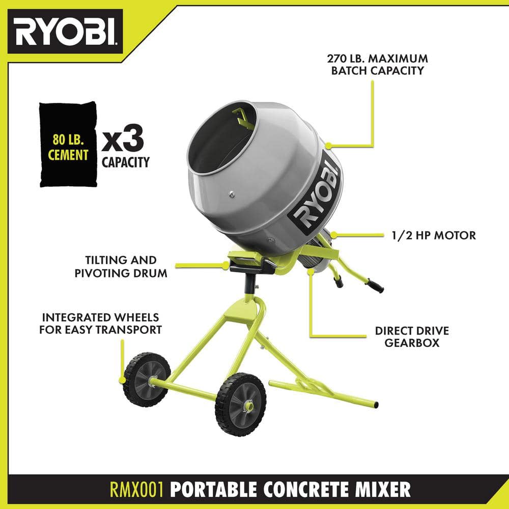 2025 Mezcladora de Concreto Portátil RYOBI 5.0 pies³ RMX001