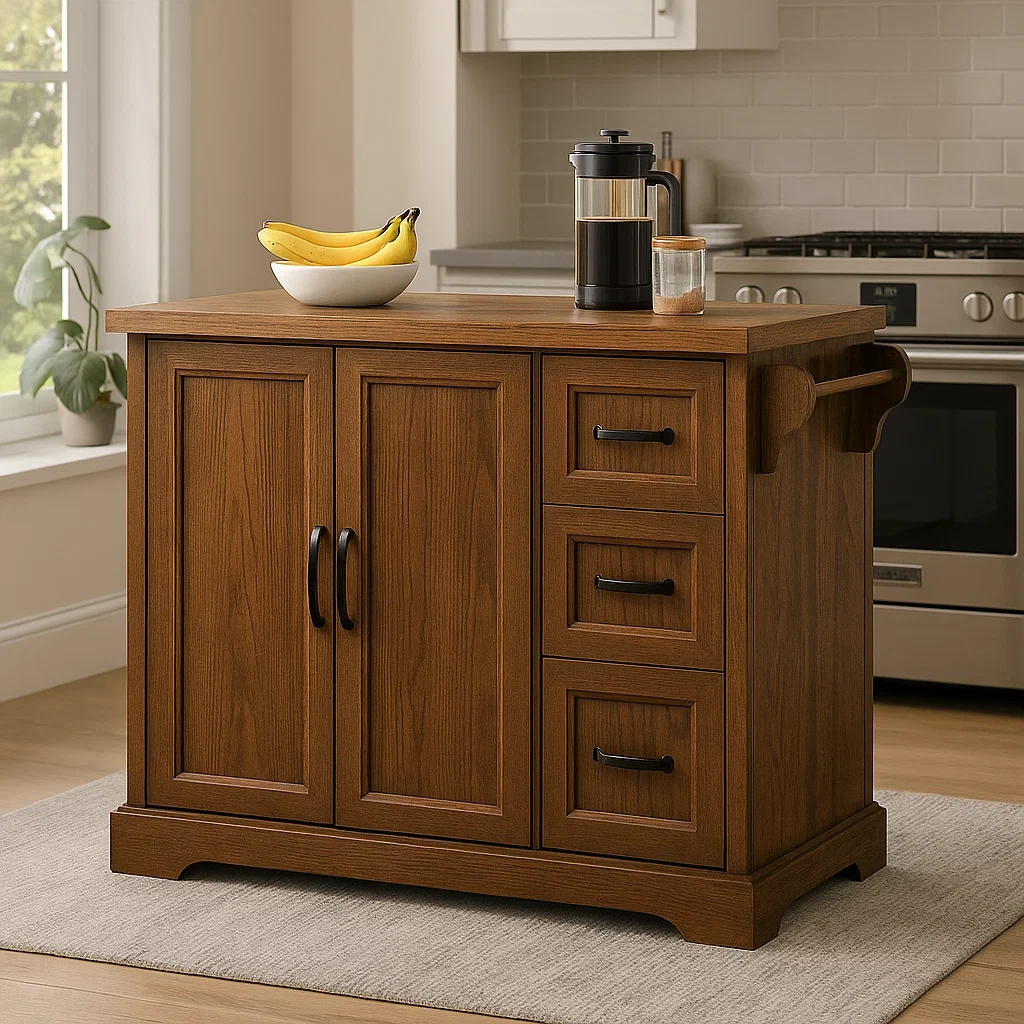 Isla cocina,rectangular con cajones y puertas de madera,color natural,independiente,120x60x90 cm,para cocina doméstica - AUXbIYpSWxym