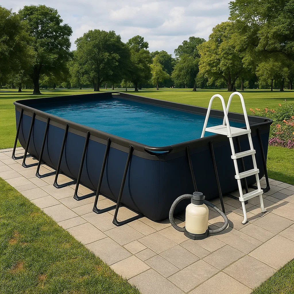 Piscina tubular rectangular 700x355x125 cm Azul/Negro/Gris con filtro y escalera qvUABWt178Iy