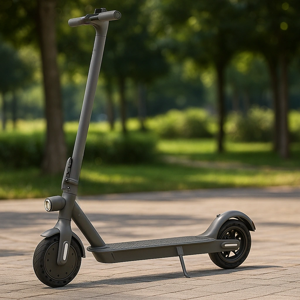 Patinete infantil gris, estructura de metal, apto para niños