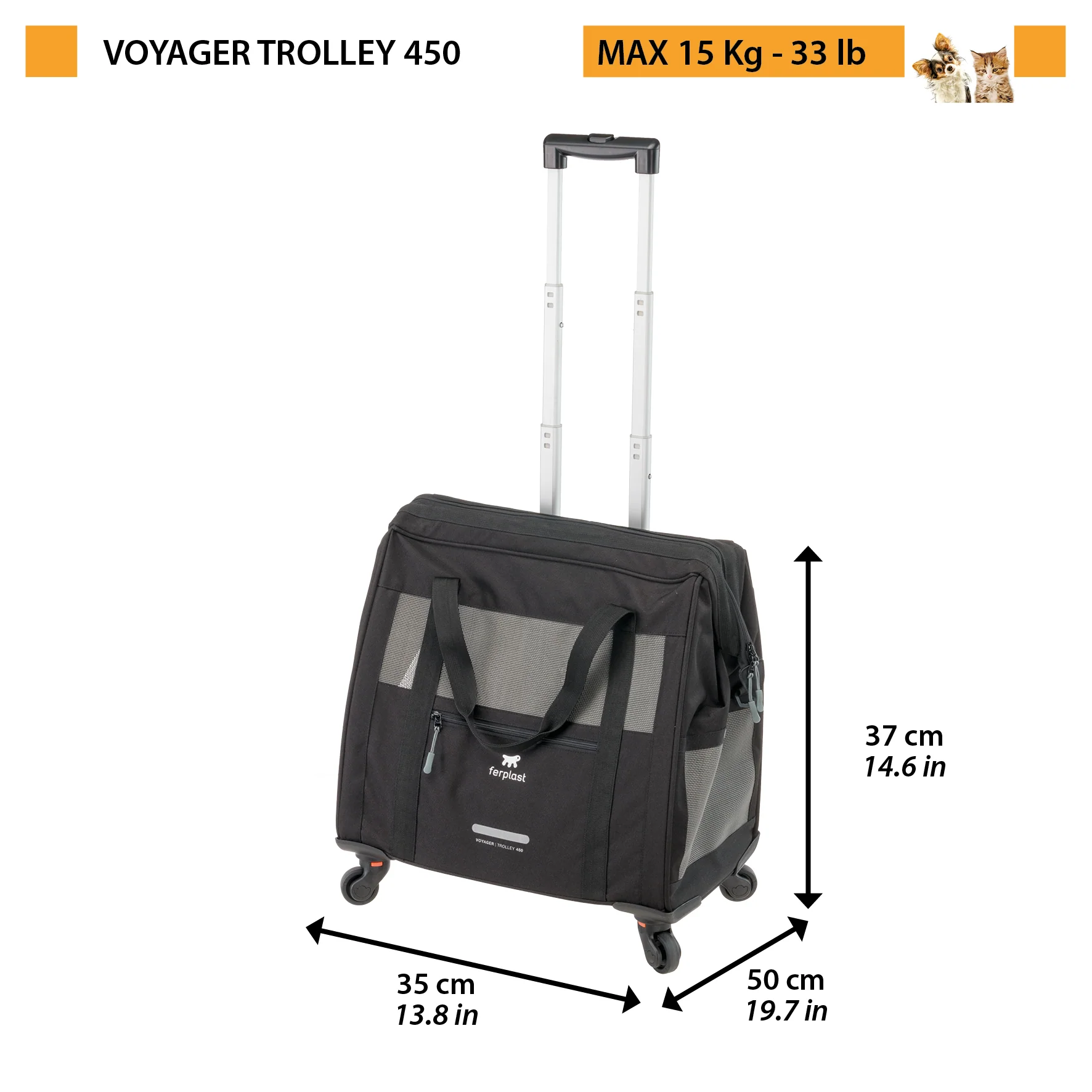 2025 Voyager Trolley de Ferplast – Trolley elegante y ligero de polipiel para gatos y perros pequeños de hasta 15 kg. Con ruedas, ventanas de malla y correa de seguridad – ideal para viajar con total comodidad