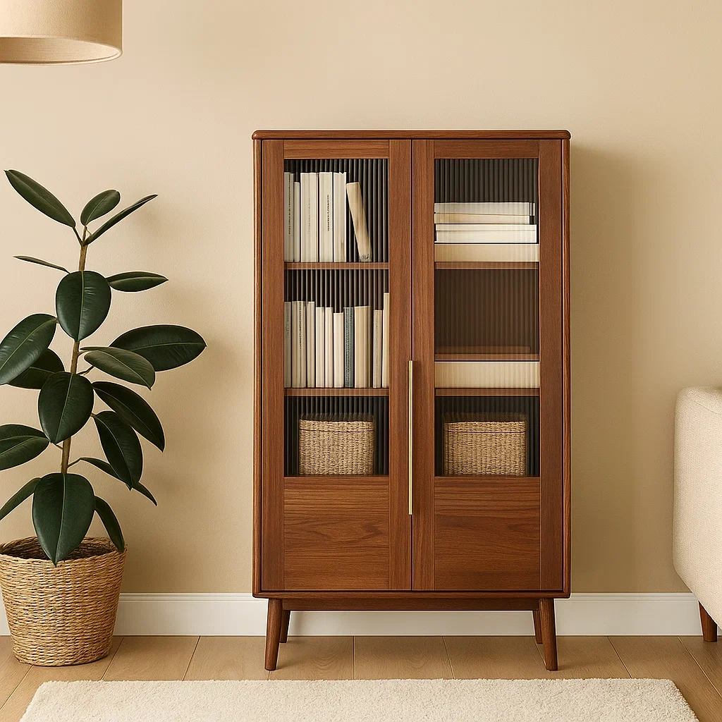 Vitrina con puertas de vidrio,estructura de madera,color nogal,instalación independiente,para sala de estar o comedor,80x40x150 cm - fphKzIx7HyWn