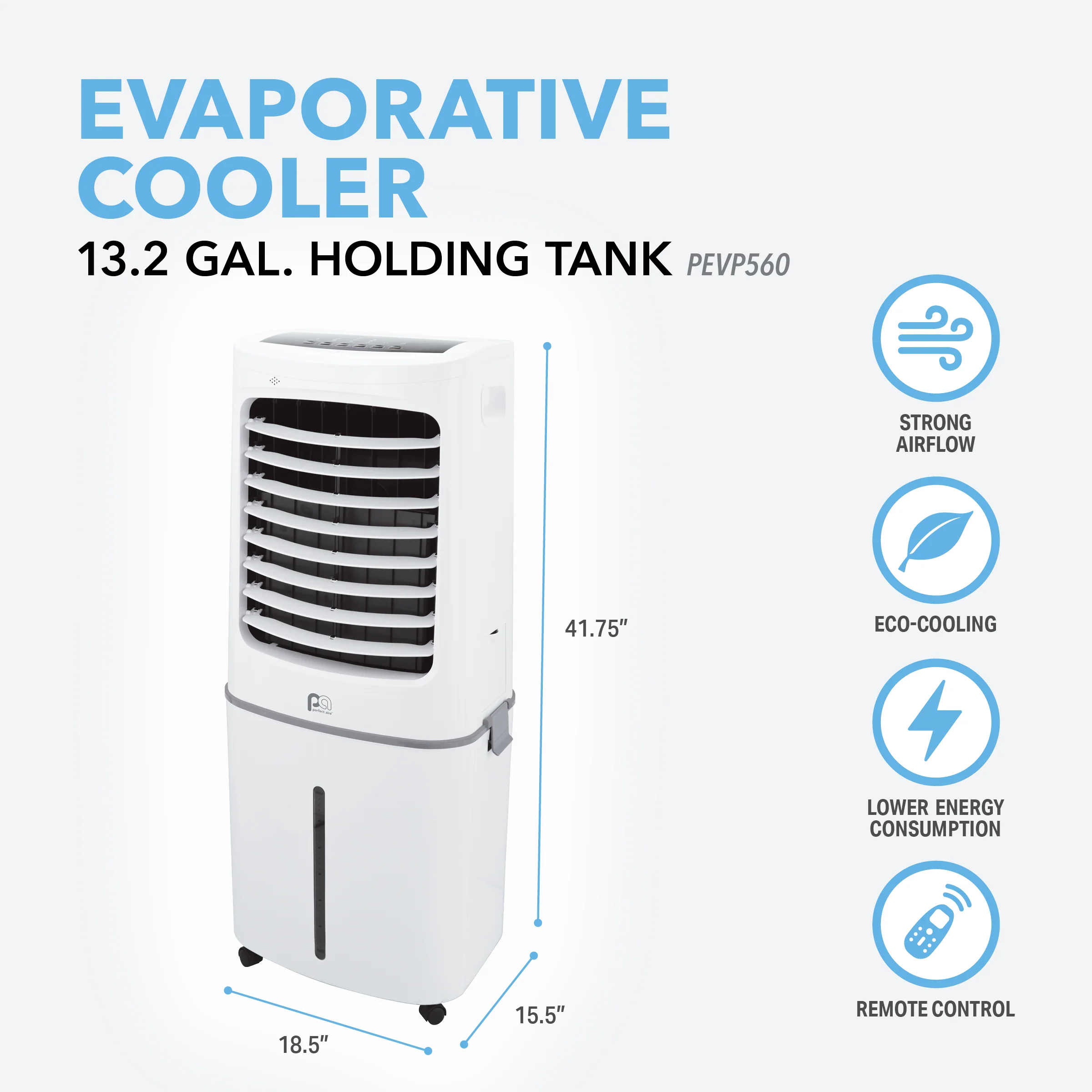 Enfriador Evaporativo de 13,2 Galones con Control Remoto y Pack de Hielo Refrescante, Flujo de Aire de 560 CFM