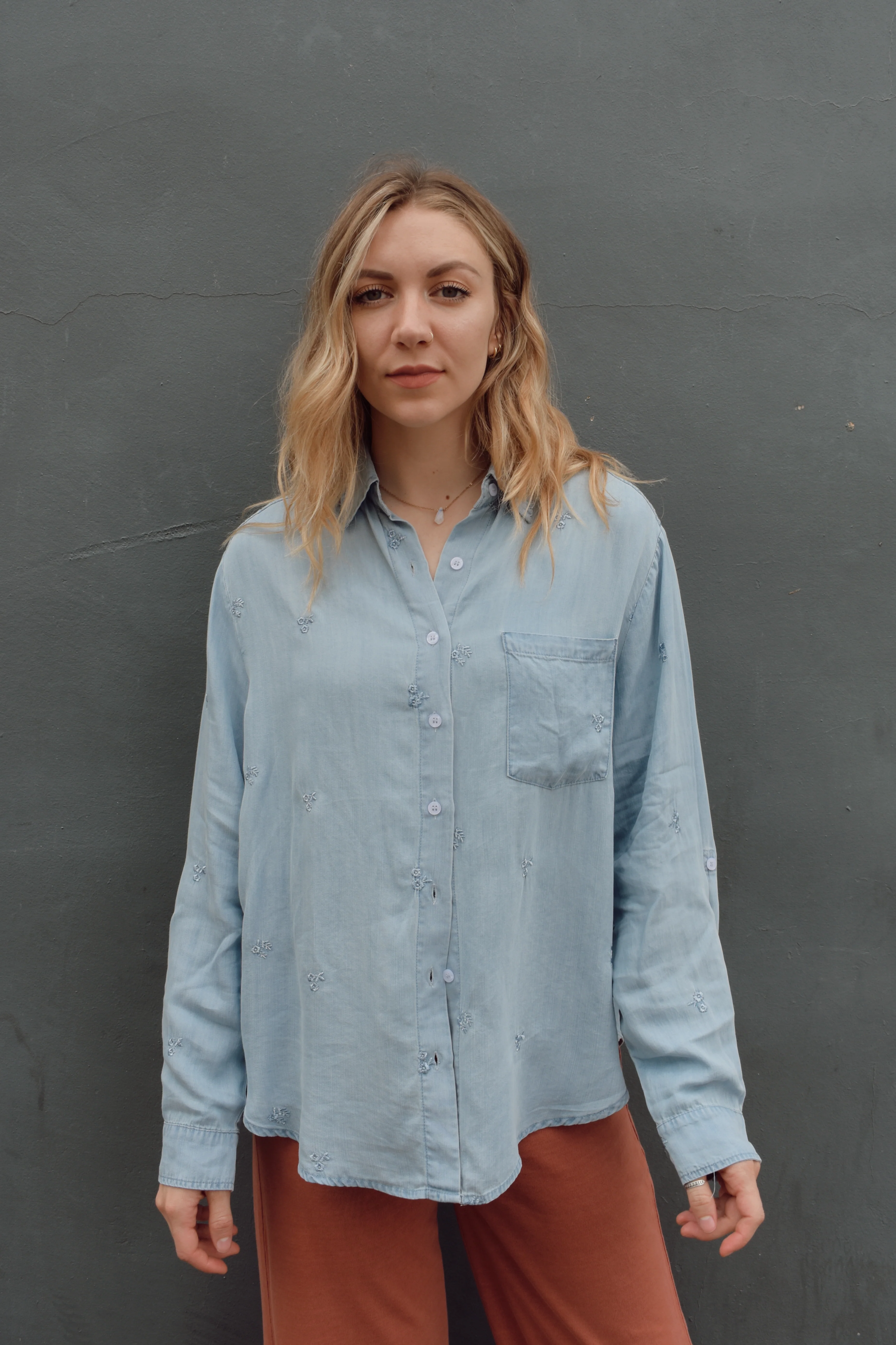 embroidered chambray shirt