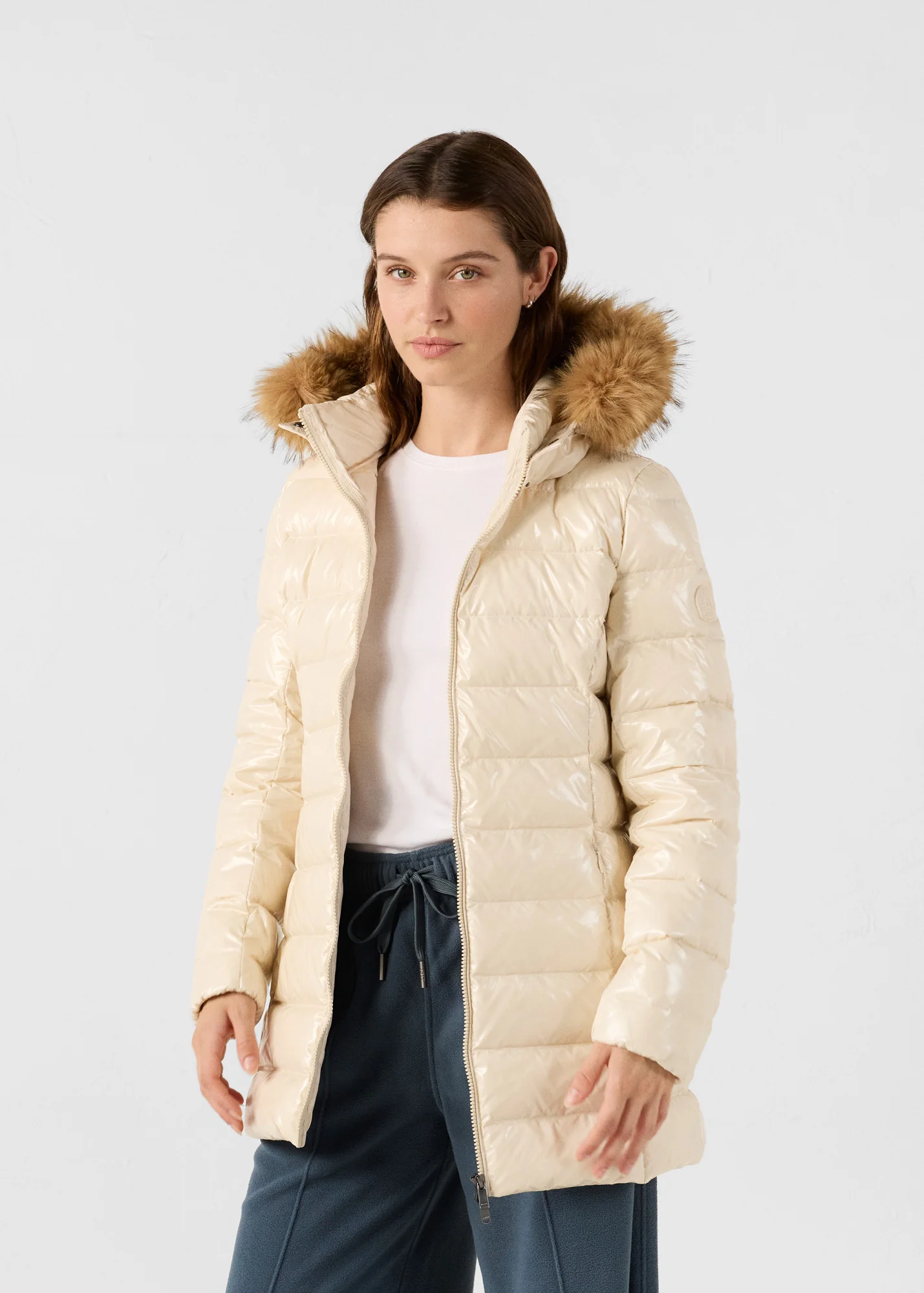 Doudoune mi-longue laquée Grand Froid Naturel Perle