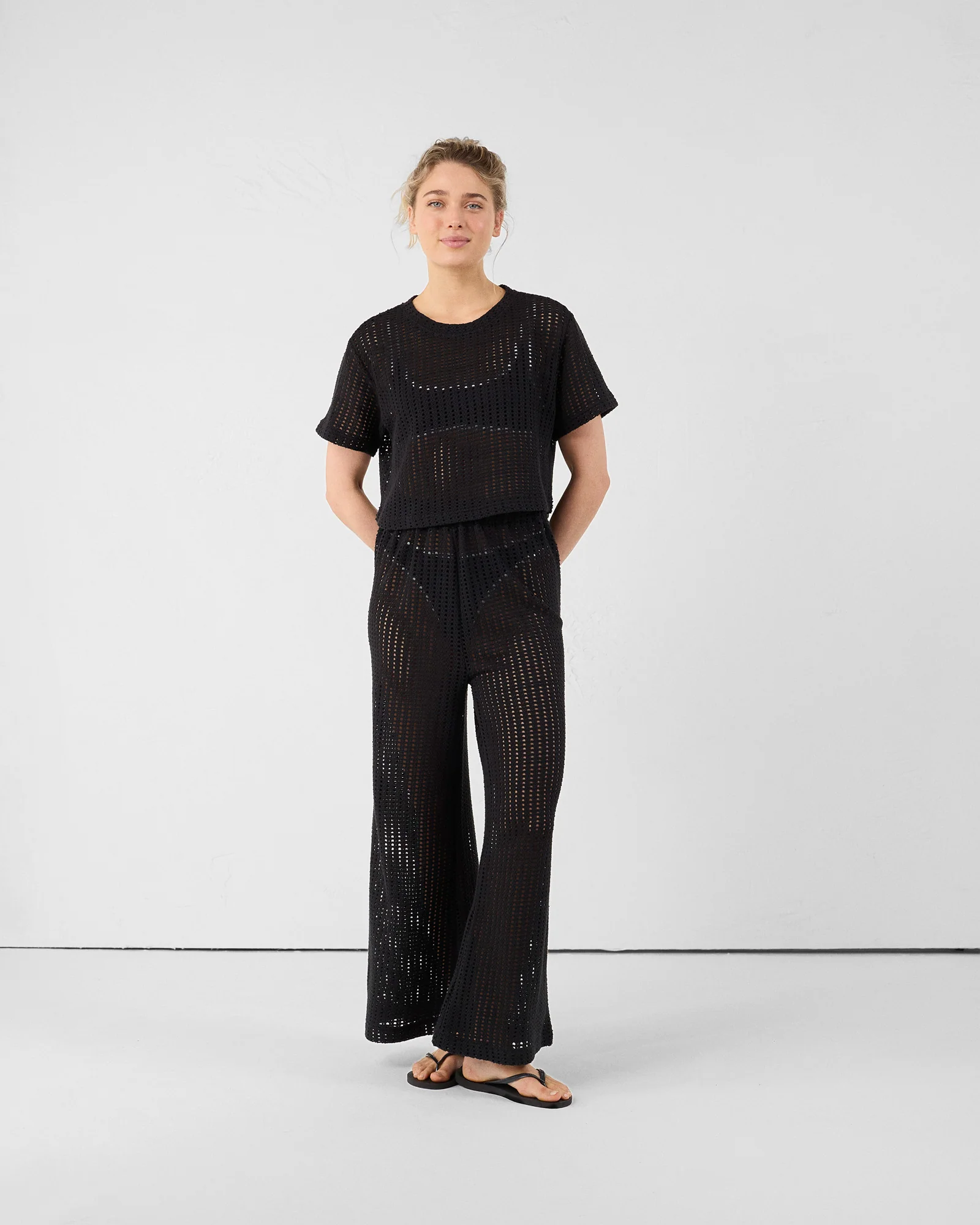 T-shirt col rond en maille de coton Noir Giada