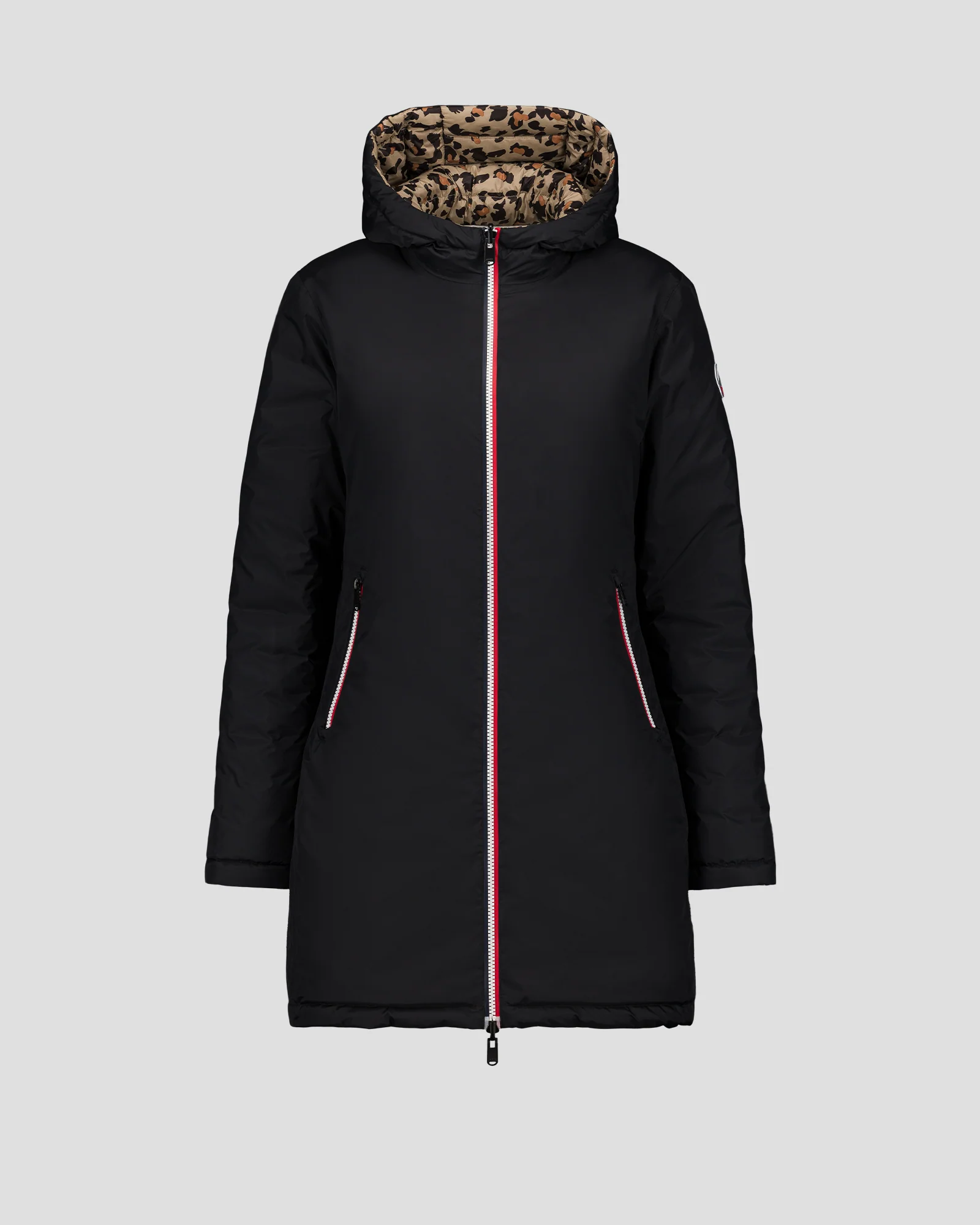 Doudoune longue réversible Noir/leopard beige Verone print