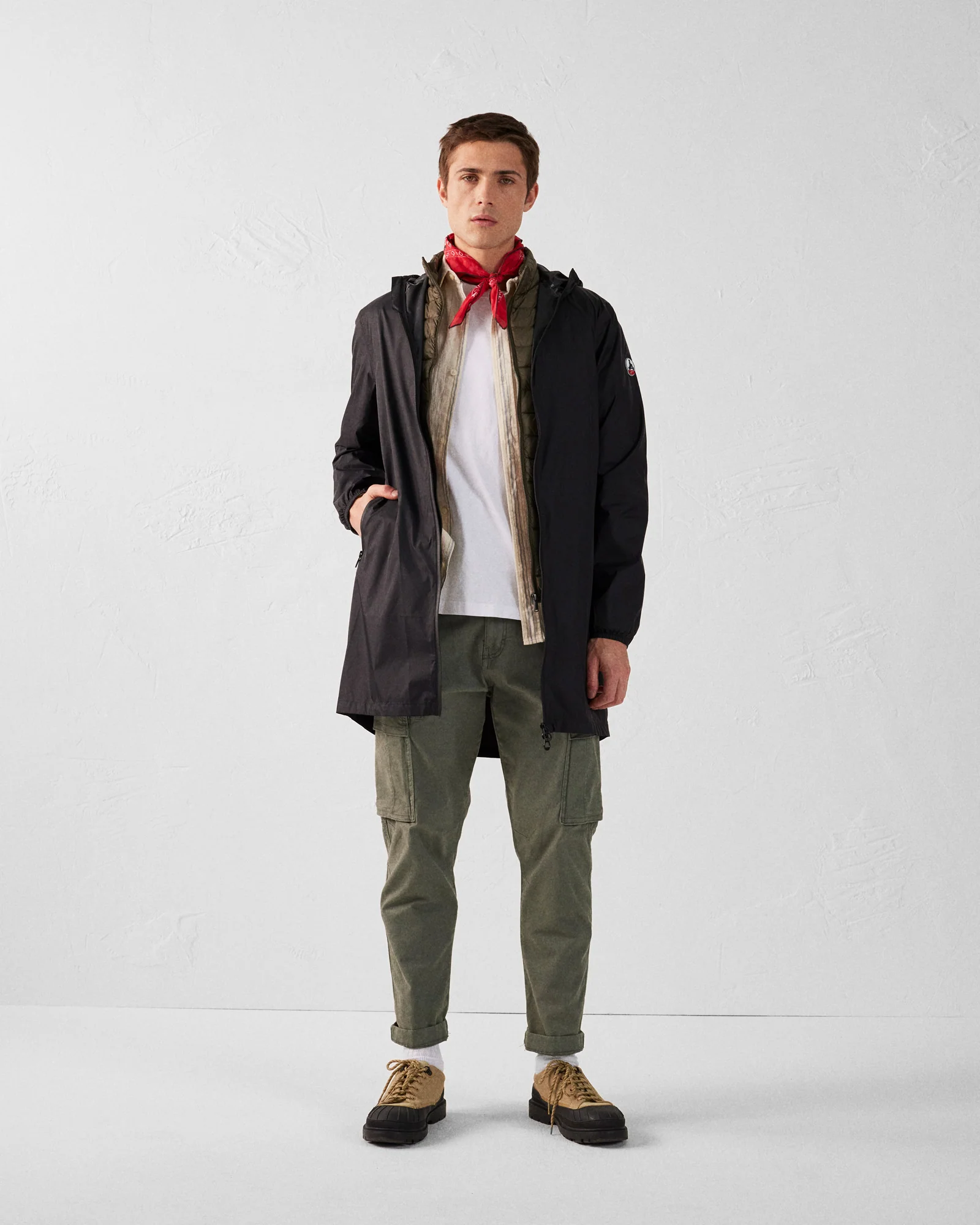 Imperméable long à capuche paquetable Noir Oban